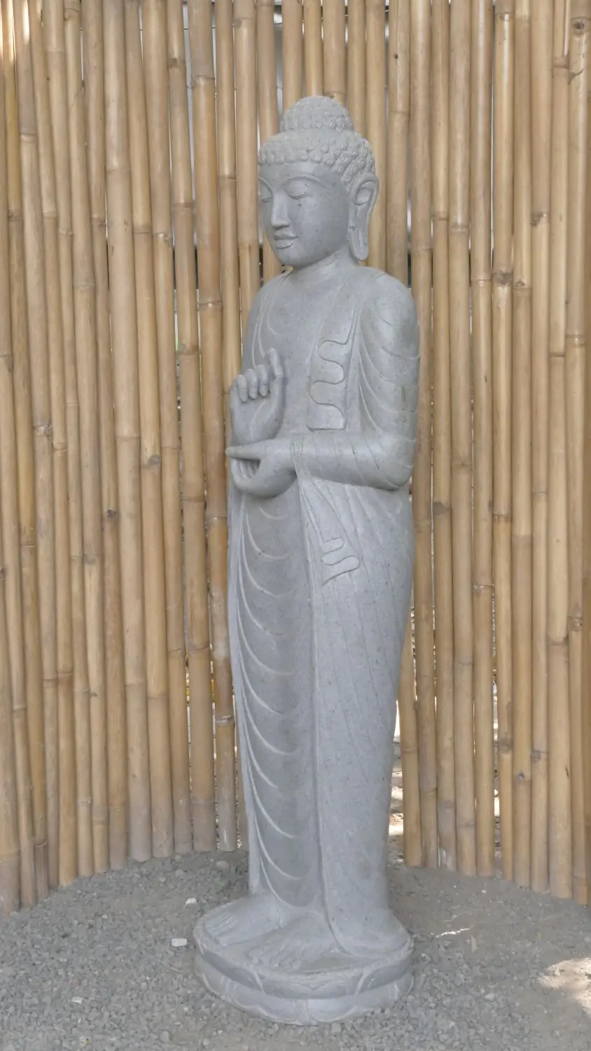  Product image 4 of the product “Standing Buddha made of Riverstone in Dharmachakra position - gesture of wheel of the teaching of Dharma. About 153cm height. ”